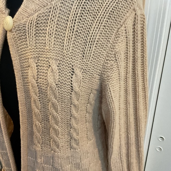🩷 VTG Leroy Knitwear Womens Cardigan Sweater Tan Open Front Long Sleeve Sz M - Picture 5 of 9